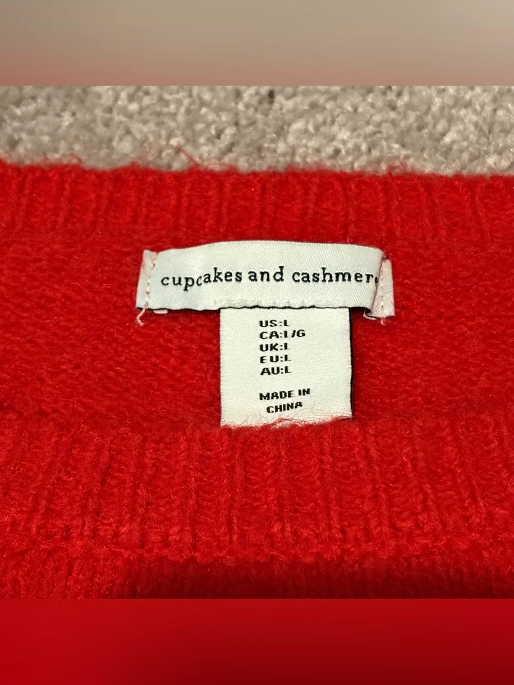 Cupcake And Cashmere Women’s Red Knit Tea Cup Heart Sweater Size Large